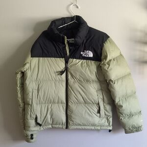 The North Face Two-Tone Puffer Jacket - Black and Green, Sz L